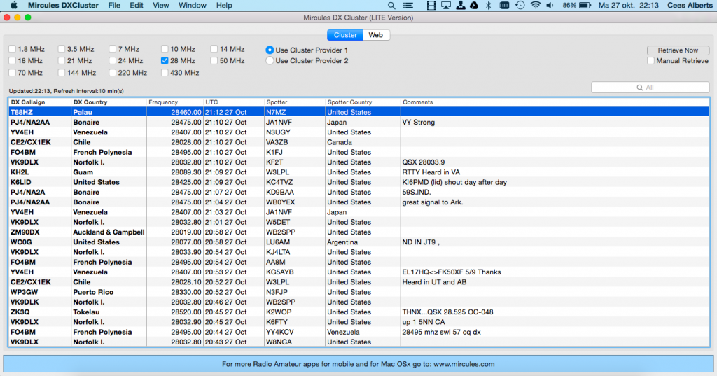 Mircules DX Cluster for the Mac OSx