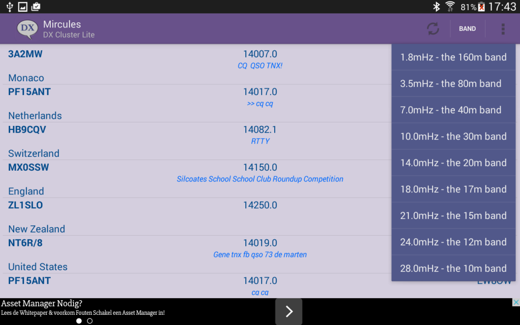 Screenshot Mircules DX Cluster Lite